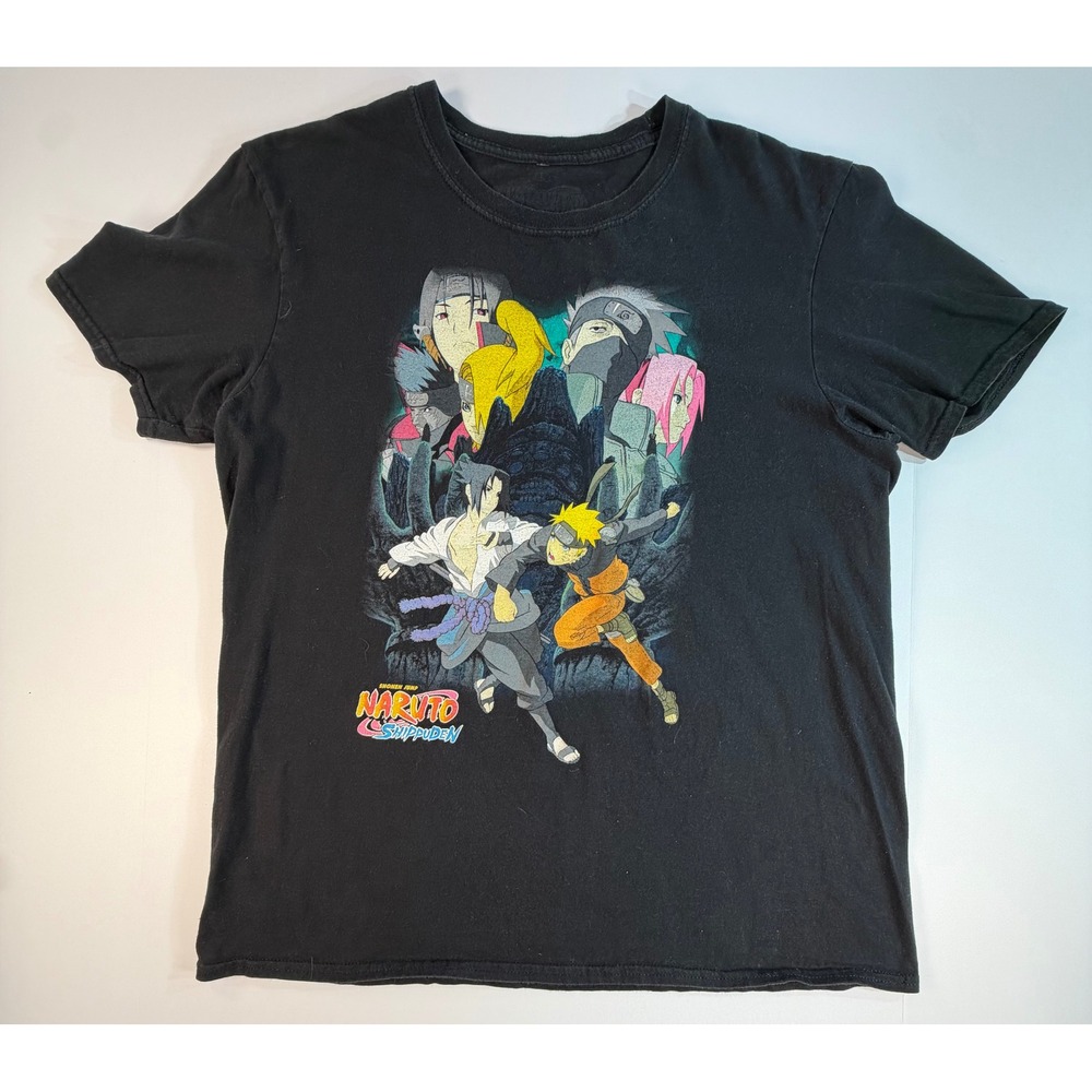 Naruto Shippuden Graphic T-Shirt Mens Large Black Anime Shonen Jump Sasuke Tee